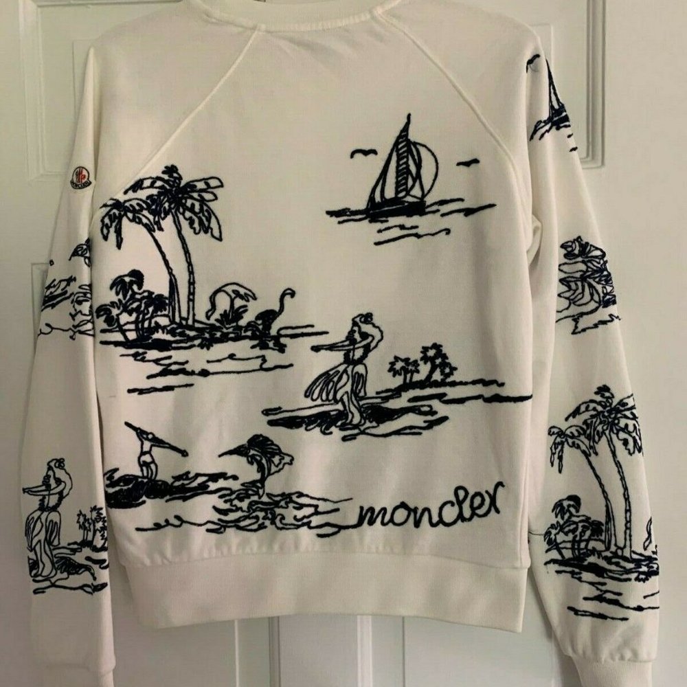 Moncler Maglia Girocollo White & Blue Sweatshirt S
